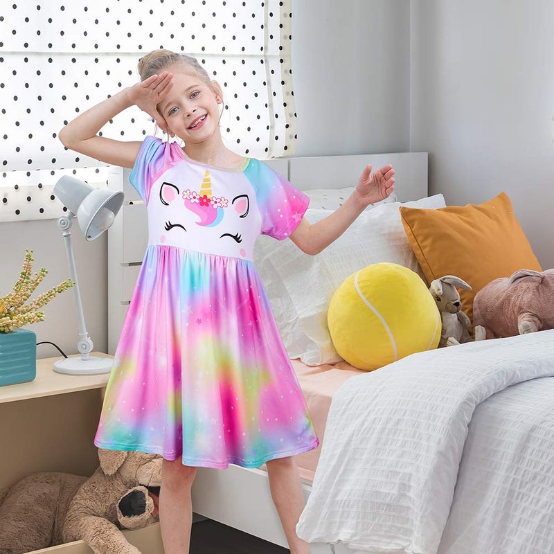 ICOSY Girls Nightgowns Unicorn Dress Pajamas for Kids Toddler Princess Nightgown Dress Unicorn Clothes for Girls - Image 2